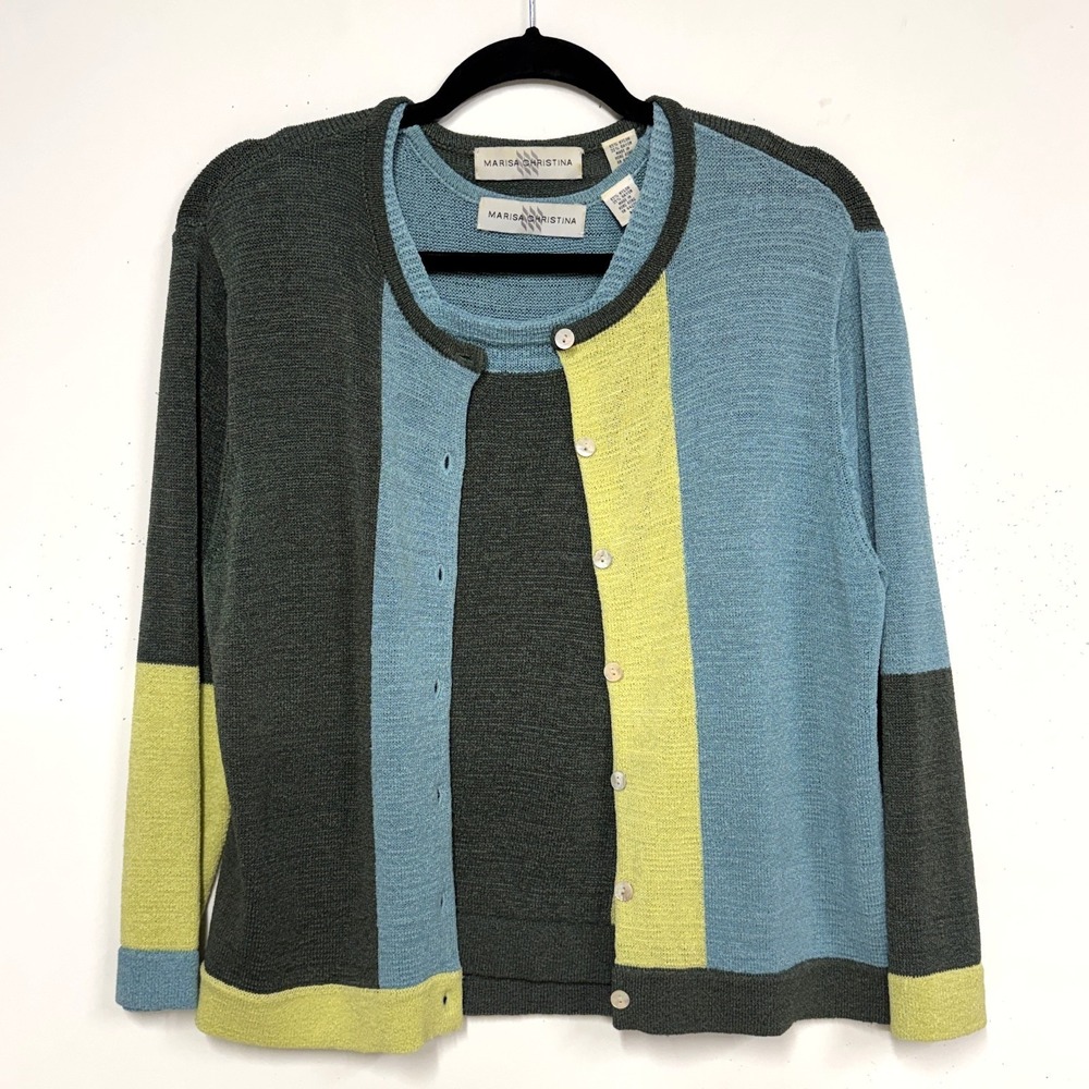 Vintage Marisa Christina‎ Cardigan and Tank Knit Set, Size Medium, Colorblock